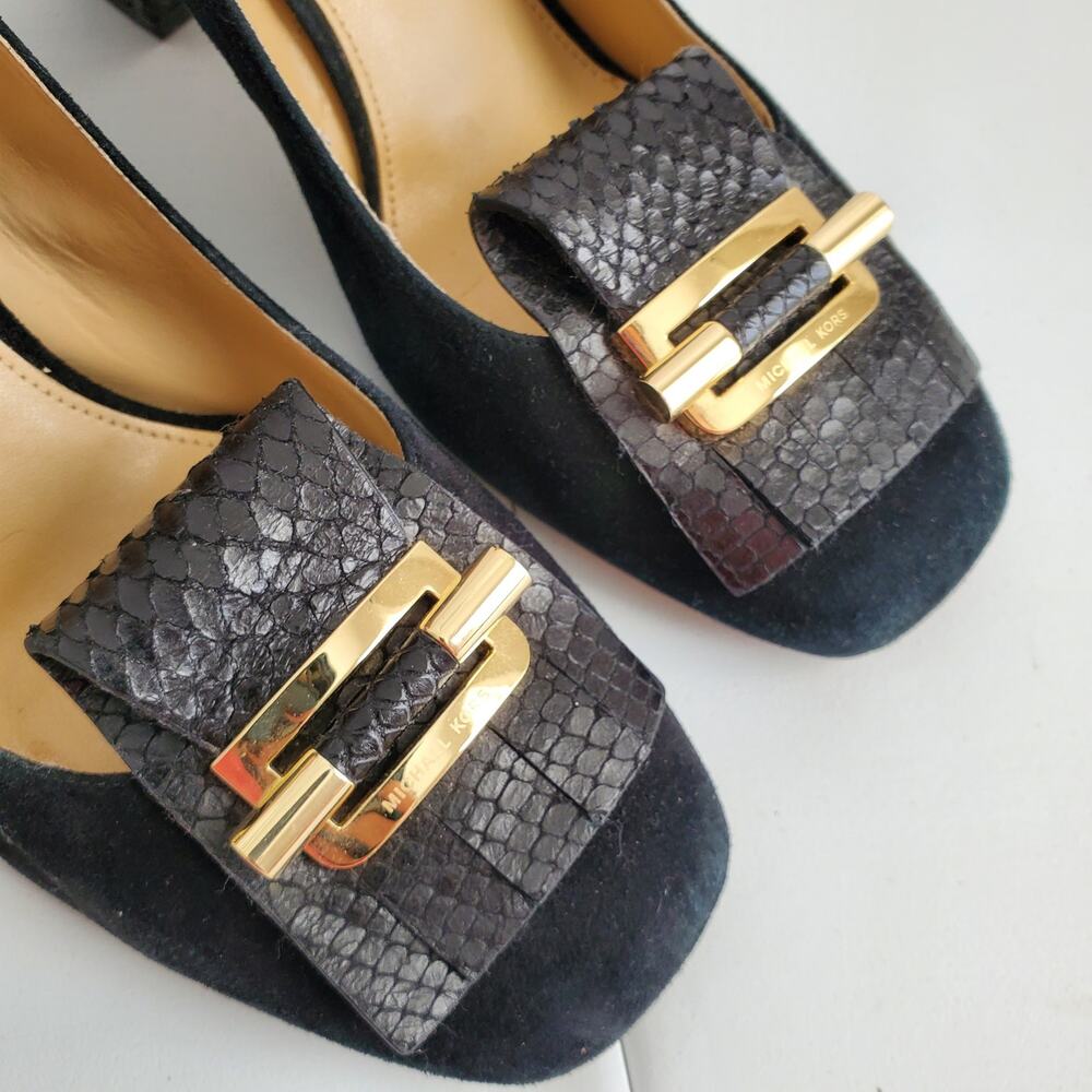 Michael Kors Black Suede Gloria Kiltie Fringe Heel Shoe 11 Career Elegant Luxury - Picture 8 of 11